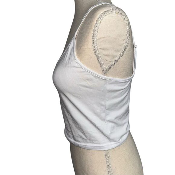 Kaly Chic Solid White Sleeveless adjustable spaghetti strap crop top cotton M - Picture 5 of 11